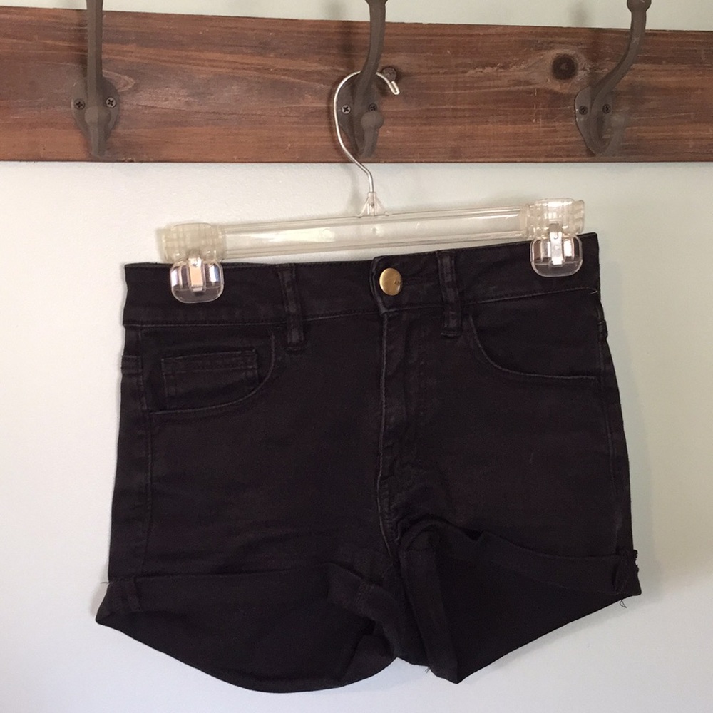 American Eagle hi-rise shortie black jean shorts 2